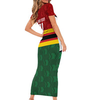 Zimbabwe Cricket Custom Family Matching Short Sleeve Bodycon Dress and Hawaiian Shirt Zimbabwean Pattern Flag Motif - Wonder Print Shop