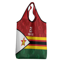 Zimbabwe Cricket Custom Grocery Bag Zimbabwean Pattern Flag Motif - Wonder Print Shop