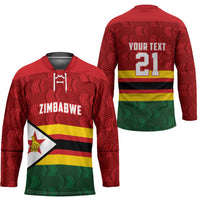 Zimbabwe Cricket Custom Hockey Jersey Zimbabwean Pattern Flag Motif - Wonder Print Shop