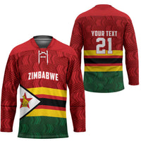 Zimbabwe Cricket Custom Hockey Jersey Zimbabwean Pattern Flag Motif - Wonder Print Shop