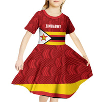 Zimbabwe Cricket Custom Kid Short Sleeve Dress Zimbabwean Pattern Flag Motif - Wonder Print Shop