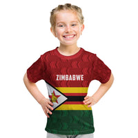 Zimbabwe Cricket Custom Kid T Shirt Zimbabwean Pattern Flag Motif - Wonder Print Shop