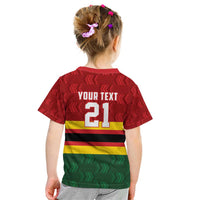 Zimbabwe Cricket Custom Kid T Shirt Zimbabwean Pattern Flag Motif - Wonder Print Shop