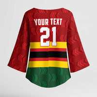 Zimbabwe Cricket Custom Kimono Sleeve Blouse Zimbabwean Pattern Flag Motif - Wonder Print Shop