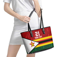 Zimbabwe Cricket Custom Leather Tote Bag Zimbabwean Pattern Flag Motif - Wonder Print Shop