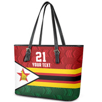 Zimbabwe Cricket Custom Leather Tote Bag Zimbabwean Pattern Flag Motif - Wonder Print Shop
