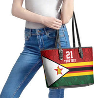 Zimbabwe Cricket Custom Leather Tote Bag Zimbabwean Pattern Flag Motif - Wonder Print Shop