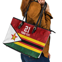 Zimbabwe Cricket Custom Leather Tote Bag Zimbabwean Pattern Flag Motif - Wonder Print Shop