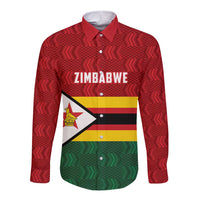 Zimbabwe Cricket Custom Long Sleeve Button Shirt Zimbabwean Pattern Flag Motif - Wonder Print Shop