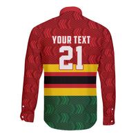 Zimbabwe Cricket Custom Long Sleeve Button Shirt Zimbabwean Pattern Flag Motif - Wonder Print Shop