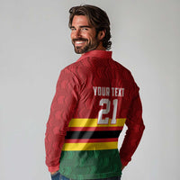 Zimbabwe Cricket Custom Long Sleeve Polo Shirt Zimbabwean Pattern Flag Motif - Wonder Print Shop