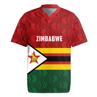Zimbabwe Cricket Custom Rugby Jersey Zimbabwean Pattern Flag Motif - Wonder Print Shop