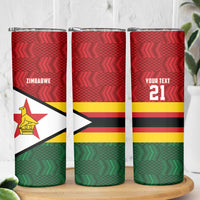Zimbabwe Cricket Custom Skinny Tumbler Zimbabwean Pattern Flag Motif - Wonder Print Shop