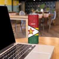 Zimbabwe Cricket Custom Skinny Tumbler Zimbabwean Pattern Flag Motif - Wonder Print Shop