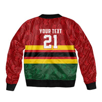 Zimbabwe Cricket Custom Sleeve Zip Bomber Jacket Zimbabwean Pattern Flag Motif - Wonder Print Shop