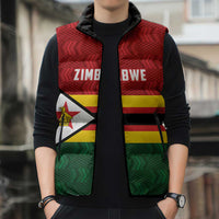 Zimbabwe Cricket Custom Sleeveless Puffer Jacket Zimbabwean Pattern Flag Motif - Wonder Print Shop