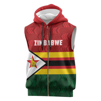 Zimbabwe Cricket Custom Sleeveless Zip Hoodie Zimbabwean Pattern Flag Motif - Wonder Print Shop