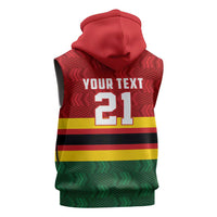 Zimbabwe Cricket Custom Sleeveless Zip Hoodie Zimbabwean Pattern Flag Motif - Wonder Print Shop