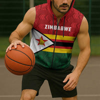 Zimbabwe Cricket Custom Sleeveless Zip Hoodie Zimbabwean Pattern Flag Motif - Wonder Print Shop