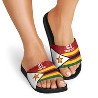 Zimbabwe Cricket Custom Slide Sandals Zimbabwean Pattern Flag Motif - Wonder Print Shop