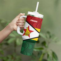 Zimbabwe Cricket Custom Tumbler With Handle Zimbabwean Pattern Flag Motif - Wonder Print Shop