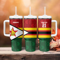 Zimbabwe Cricket Custom Tumbler With Handle Zimbabwean Pattern Flag Motif - Wonder Print Shop
