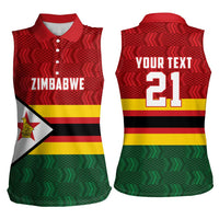 Zimbabwe Cricket Custom Women Sleeveless Polo Shirt Zimbabwean Pattern Flag Motif - Wonder Print Shop