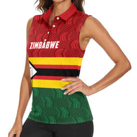 Zimbabwe Cricket Custom Women Sleeveless Polo Shirt Zimbabwean Pattern Flag Motif - Wonder Print Shop