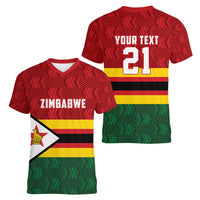 Zimbabwe Cricket Custom Women V-Neck T-Shirt Zimbabwean Pattern Flag Motif - Wonder Print Shop