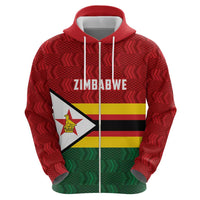 Zimbabwe Cricket Custom Zip Hoodie Zimbabwean Pattern Flag Motif - Wonder Print Shop