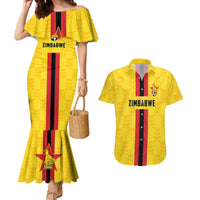 Zimbabwe Football Custom Couples Matching Mermaid Dress and Hawaiian Shirt The Warriors with Zimbabwe Bird - Wonder Print Shop