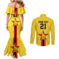 Zimbabwe Football Custom Couples Matching Mermaid Dress and Long Sleeve Button Shirt The Warriors with Zimbabwe Bird - Wonder Print Shop