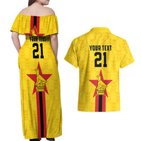 Zimbabwe Football Custom Couples Matching Off Shoulder Maxi Dress and Hawaiian Shirt The Warriors with Zimbabwe Bird - Wonder Print Shop