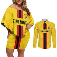Zimbabwe Football Custom Couples Matching Off Shoulder Short Dress and Long Sleeve Button Shirt The Warriors with Zimbabwe Bird - Wonder Print Shop