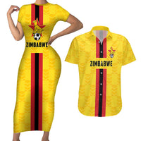 Zimbabwe Football Custom Couples Matching Short Sleeve Bodycon Dress and Hawaiian Shirt The Warriors with Zimbabwe Bird - Wonder Print Shop