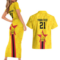 Zimbabwe Football Custom Couples Matching Short Sleeve Bodycon Dress and Hawaiian Shirt The Warriors with Zimbabwe Bird - Wonder Print Shop