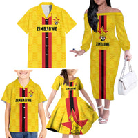 Zimbabwe Football Custom Family Matching Off The Shoulder Long Sleeve Dress and Hawaiian Shirt The Warriors with Zimbabwe Bird - Wonder Print Shop