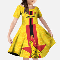 Zimbabwe Football Custom Kid Short Sleeve Dress The Warriors with Zimbabwe Bird - Wonder Print Shop