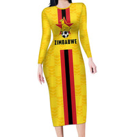 Zimbabwe Football Custom Long Sleeve Bodycon Dress The Warriors with Zimbabwe Bird - Wonder Print Shop