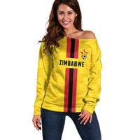 Zimbabwe Football Custom Off Shoulder Sweater The Warriors with Zimbabwe Bird - Wonder Print Shop