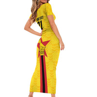 Zimbabwe Football Custom Short Sleeve Bodycon Dress The Warriors with Zimbabwe Bird - Wonder Print Shop