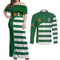 Zimbabwe Rugby Couples Matching Off Shoulder Maxi Dress and Long Sleeve Button Shirt One For The History Sables - Wonder Print Shop