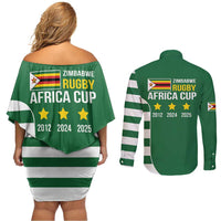 Zimbabwe Rugby Couples Matching Off Shoulder Short Dress and Long Sleeve Button Shirt One For The History Sables - Wonder Print Shop
