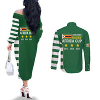 Zimbabwe Rugby Couples Matching Off The Shoulder Long Sleeve Dress and Long Sleeve Button Shirt One For The History Sables - Wonder Print Shop