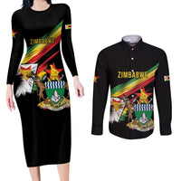 Zimbabwe Wings Flag Couples Matching Long Sleeve Bodycon Dress and Long Sleeve Button Shirt Proudly Zimbabwean - Wonder Print Shop