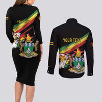 Zimbabwe Wings Flag Couples Matching Long Sleeve Bodycon Dress and Long Sleeve Button Shirt Proudly Zimbabwean - Wonder Print Shop