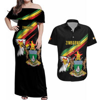Zimbabwe Wings Flag Couples Matching Off Shoulder Maxi Dress and Hawaiian Shirt Proudly Zimbabwean - Wonder Print Shop