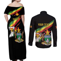 Zimbabwe Wings Flag Couples Matching Off Shoulder Maxi Dress and Long Sleeve Button Shirt Proudly Zimbabwean - Wonder Print Shop