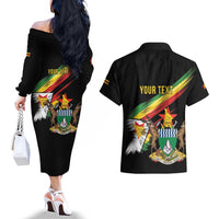 Zimbabwe Wings Flag Couples Matching Off The Shoulder Long Sleeve Dress and Hawaiian Shirt Proudly Zimbabwean - Wonder Print Shop