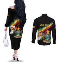 Zimbabwe Wings Flag Couples Matching Off The Shoulder Long Sleeve Dress and Long Sleeve Button Shirt Proudly Zimbabwean - Wonder Print Shop